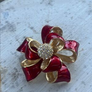 Avon Red and Gold Ribbon Brooch